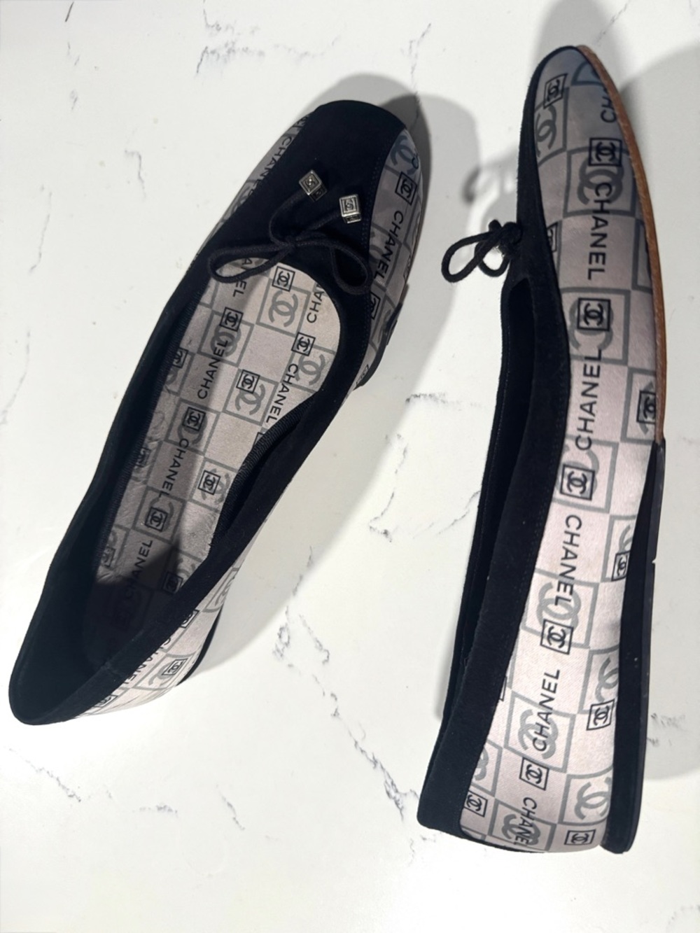 Rare Vintage Chanel CC Logo Print Ballet Flats